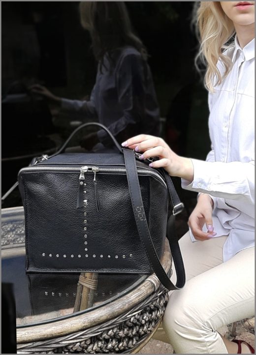 Genuine leather black handmade handbag "Charlotte"