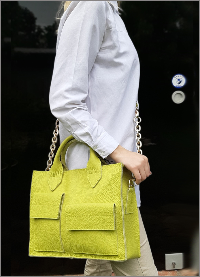 Genuine leather handmade yellow handbag 